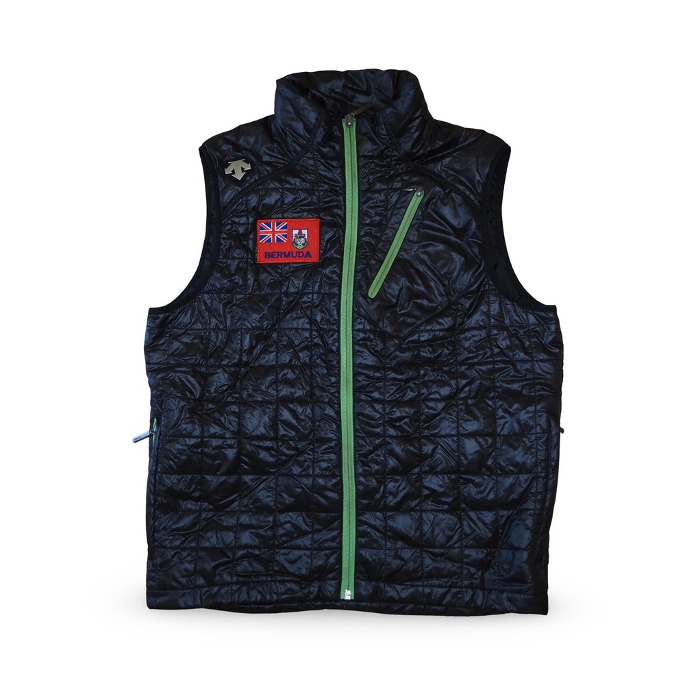 Descente Mens XS Bermuda Team Quilted Insulated Vest Black Green D5-7751